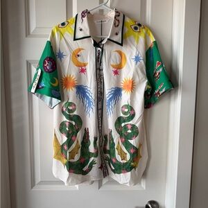 Commense Multicolor Graphic Women's Button Down Shirt